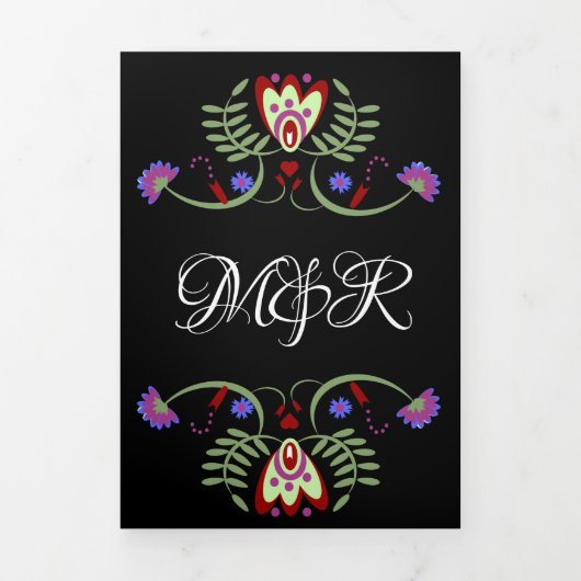 メキシ結婚コのフォーク花模様ハート 三つ折りクリスマスカード (カバー)