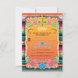 メキシ結婚コのラグとフローラRSVP 出欠カード