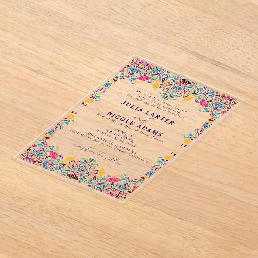 メキシ鮮やかカンフィエスタスタイルレインボー結婚ズ アクリル招待状 (レイダウン)