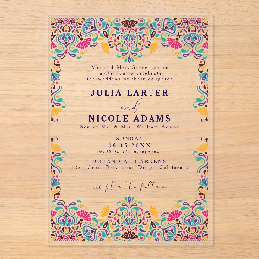 メキシ鮮やかカンフィエスタスタイルレインボー結婚ズ アクリル招待状 (正面)