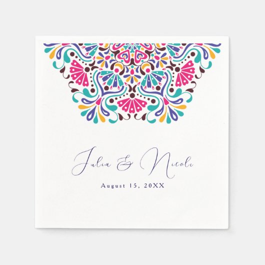 メキシ鮮やかカンフィエスタスタイルレインボー結婚ズ スタンダードカクテルナプキン (正面)