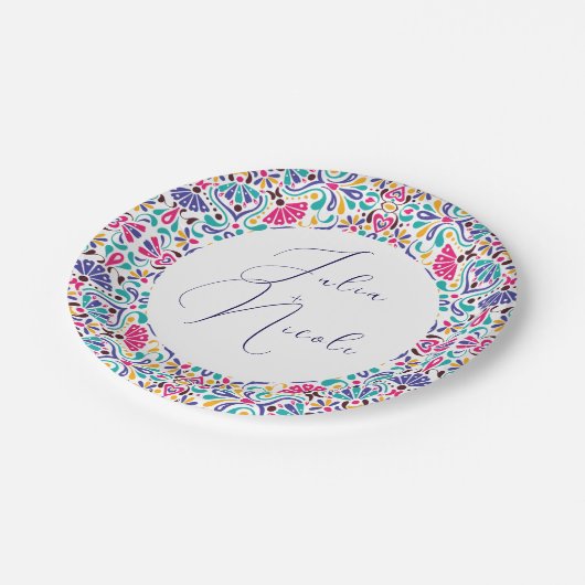 メキシ鮮やかカンフィエスタスタイルレインボー結婚ズ ペーパープレート (アングル)