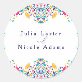 メキシ鮮やかカンフィエスタスタイルレインボー結婚ズ ラウンドシール (正面)