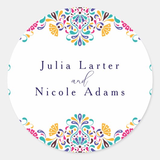 メキシ鮮やかカンフィエスタスタイルレインボー結婚ズ ラウンドシール (正面)