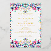 メキシ鮮やかカンフィエスタスタイルレインボー結婚ズ 箔招待状 (正面)