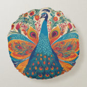 「メキシ鮮やかコのピーコックフォークアートスタイル ラウンドクッション (裏面)