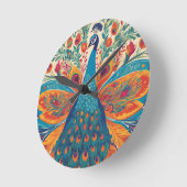 「メキシ鮮やかコのピーコックフォークアートスタイル ラウンド壁時計 (傾斜)
