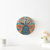 「メキシ鮮やかコのピーコックフォークアートスタイル ラウンド壁時計 (ホーム)
