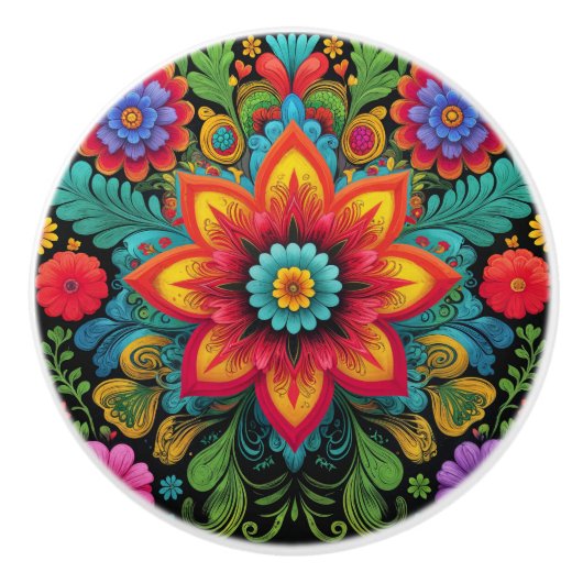 メキシ鮮やかコインスパイアフローラデザイン セラミックノブ (正面)