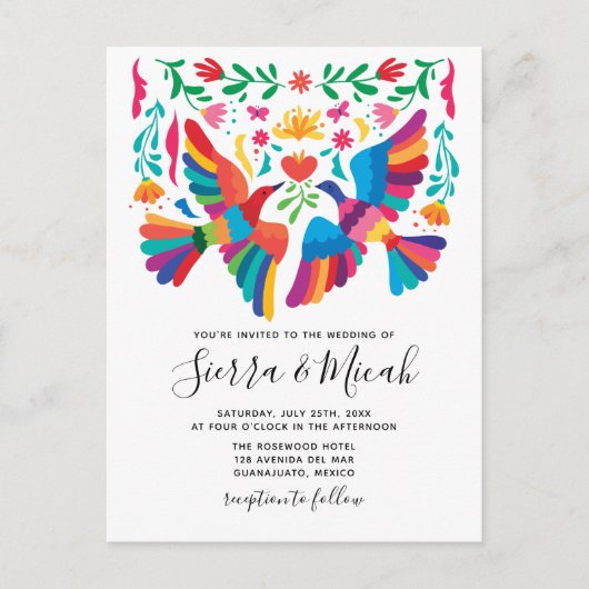 メキシ鮮やかコシコの鳥とフローラの招待状 案内ポストカード (正面)