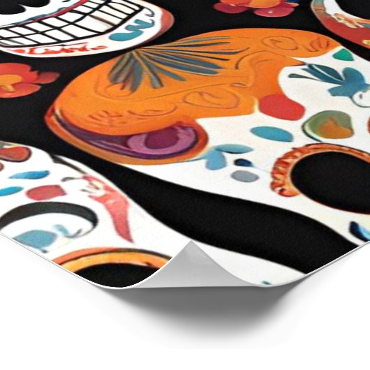 メキシ鮮やかコフォークアートスカルデザイン ポスター (角)