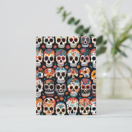 メキシ鮮やかコフォークアートスカルデザイン ポストカード (スタンド正面)
