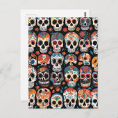 メキシ鮮やかコフォークアートスカルデザイン ポストカード (正面/裏面)