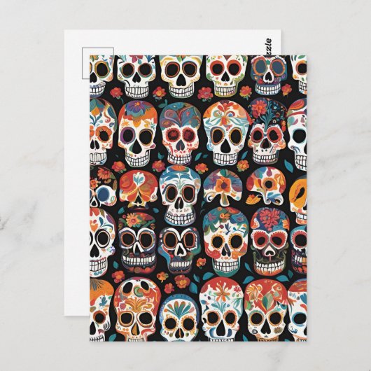 メキシ鮮やかコフォークアートスカルデザイン ポストカード (正面/裏面)