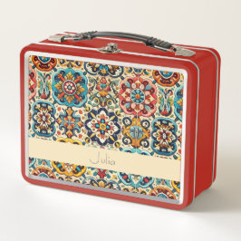 メキシ鮮やかコ赤青タイルパーソナライズされた メタルランチボックス