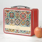 メキシ鮮やかコ赤青タイルパーソナライズされた メタルランチボックス (インサイチュ)