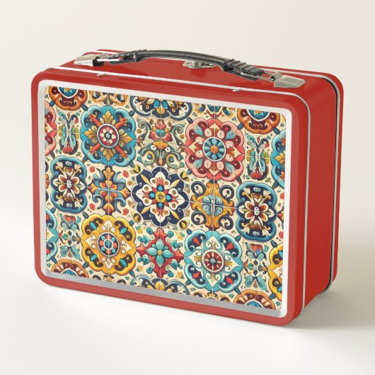 メキシ鮮やかコ赤青タイルパーソナライズされた メタルランチボックス (裏面)