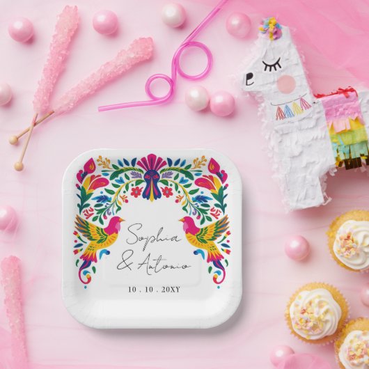 メキシ鮮やかコ・オトミバード・フローラ・フェスタ結婚ズ ペーパープレート (パーティー)