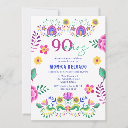 メキスペインのシコフィエスタフローラ90th誕生日パーティー 招待状 (正面)
