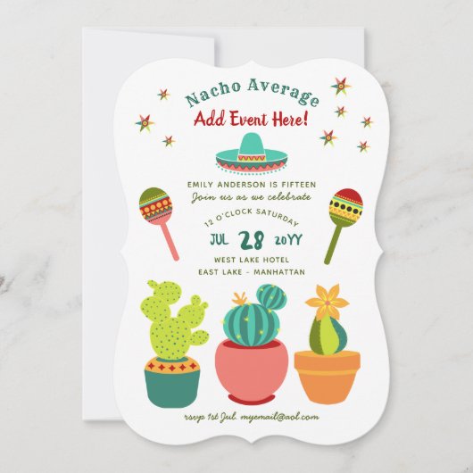 メキモダンシコのフィエスタ招待状ナチョ平均 招待状 (正面)
