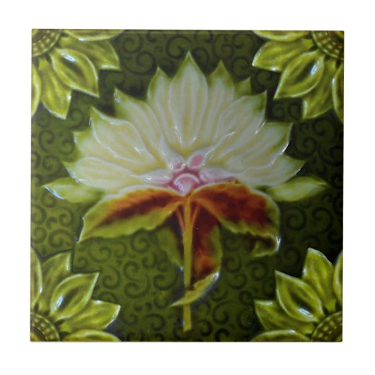 メキンアールヌーボーマジョリカフェイクレリーフ、 浮き彫りレプロ タイル (正面)