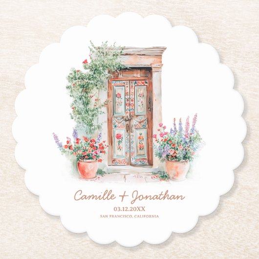 メキ素朴シ結婚コのパーソナライズされた紙 ペーパーコースター (正面)