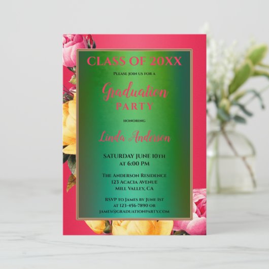 メキ芸術的シコインスパイアのフローラ卒業招待状 招待状 (スタンド正面)