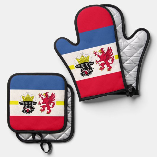 メクレンブルク西ポメラニアノート国旗 鍋つかみ&鍋敷きセット (正面/裏面)
