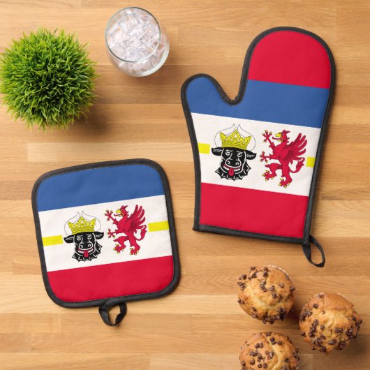 メクレンブルク西ポメラニアノート国旗 鍋つかみ&鍋敷きセット (トップダウン)