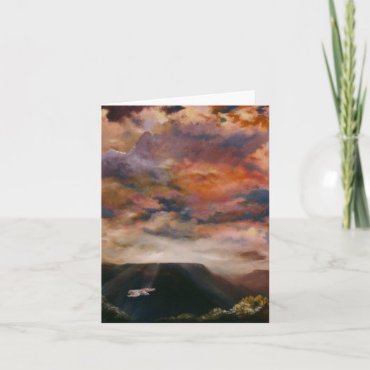 メサカラーの折り畳みノートの上の赤尾のタカ カード (正面)