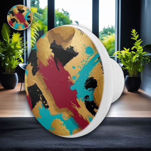 メサライズ金ゴールドス絵を描ポンジパターン – はっきりした黒 セラミックノブ