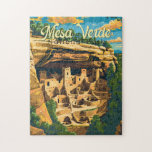 メサヴェルデナショナルパークイラストレーショントラベルアート ジグソーパズル<br><div class="desc">Mesa Verdeベクトルアートワークデザイン。この公園は、特に巨大なクリフ宮殿を中心に、よく保存された先祖伝来のプエブランの崖の住居で知られている。</div>