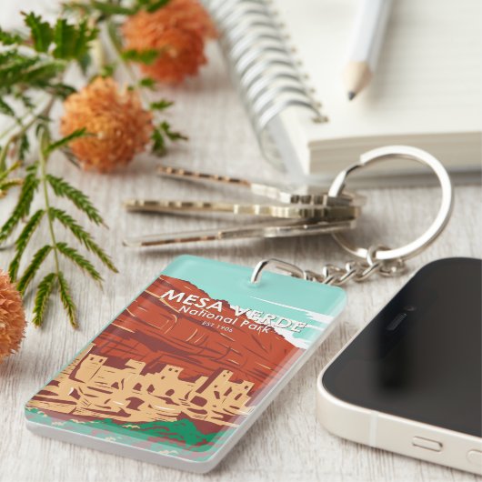 メサヴェルデナショナルパークコロラドカラフルヴィンテージ キーホルダー (正面右)