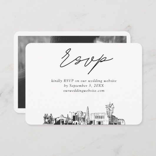 メサ・アゾ結婚ナのミニマルなスケッチRSVP エンクロージャーカード (正面/裏面)