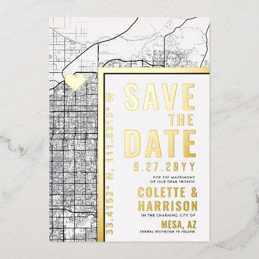 メサ ラブ ロケーター | ウェディング セーブ・ザ・デート 箔招待状 (正面)