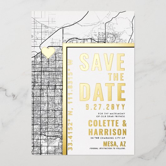メサ ラブ ロケーター | 結婚式の招待状「Save the Date」 箔招待状 (正面)