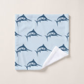 メジクールュフィッシュ青図解入りの、写真付きの模様 バスタオルセット (ウォッシュタオル)