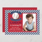 メジャーリーグのおもしろいの野球の誕生日の招待状 招待状 (正面/裏面)