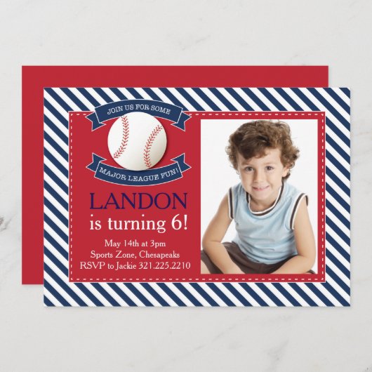 メジャーリーグのおもしろいの野球の誕生日の招待状 招待状 (正面/裏面)