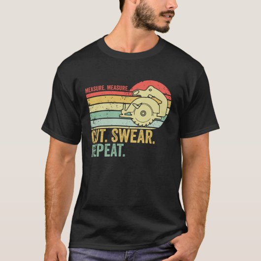 メジャー測定カットウェア繰り返しおもしろい大工W Tシャツ (正面)