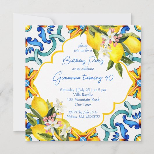 メジ地中海のリカのタイルの誕生日パーティー 招待状 (正面)