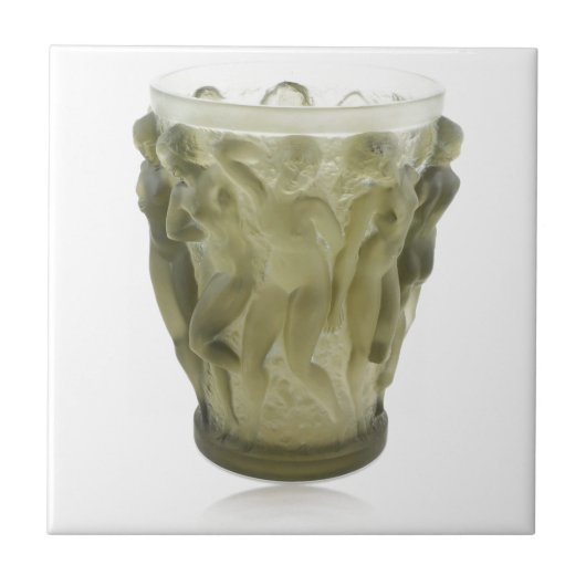 メスのダンサーが付いている澄んなアールデコのガラスつぼ タイル (正面)