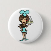 メスのペーストリー作りの職人-ブルネットのTシャツおよびギフト 缶バッジ (正面)