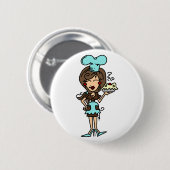 メスのペーストリー作りの職人-ブルネットのTシャツおよびギフト 缶バッジ (正面&裏面)