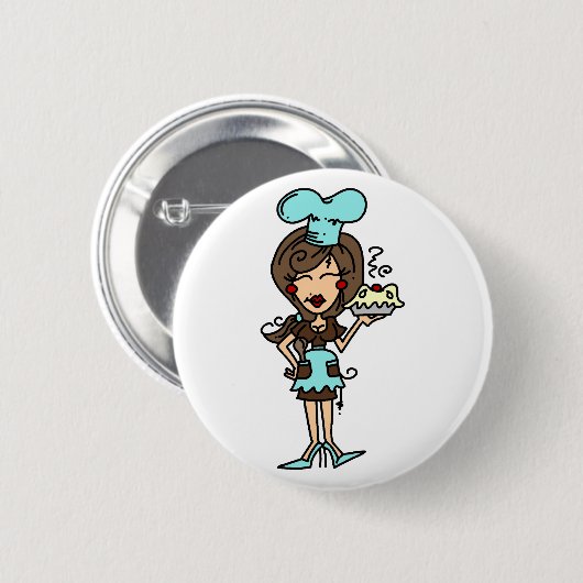 メスのペーストリー作りの職人-ブルネットのTシャツおよびギフト 缶バッジ (正面&裏面)
