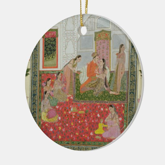 メスの付き添い人およびミュージシャンが付いているカップル セラミックオーナメント (左)