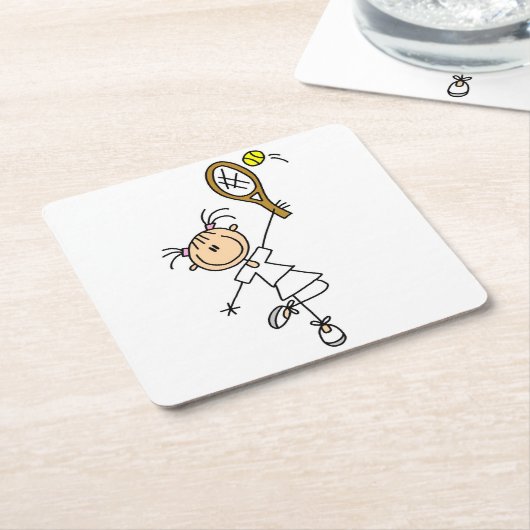 メスの棒の姿のテニス選手 スクエアペーパーコースター (アングル)