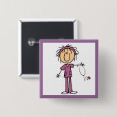 メスの棒の姿のナース 缶バッジ (正面&裏面)