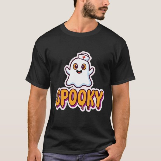 メスを持ったおばけのナースのハロウィンデザイン Tシャツ (正面)