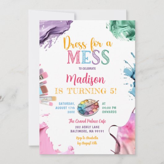 メスアートの誕生日パカラフルーティ絵を描にドレスを着る 招待状 (正面)